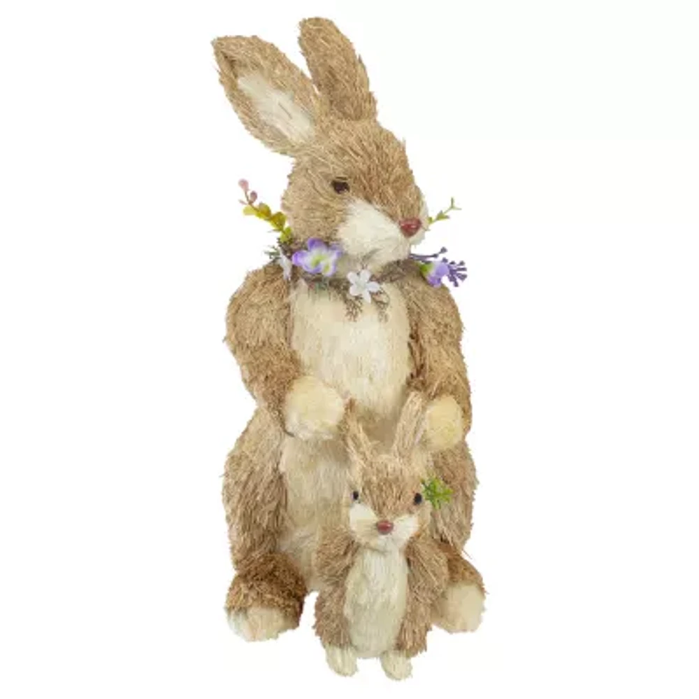 Northlight 14in Sisal Mommy And Baby Bunny Easter Figurine