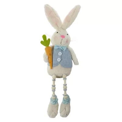 Northlight 22in Blue And White Boy Bunny Rabbit With Dangling Bead Legs Christmas Figurine