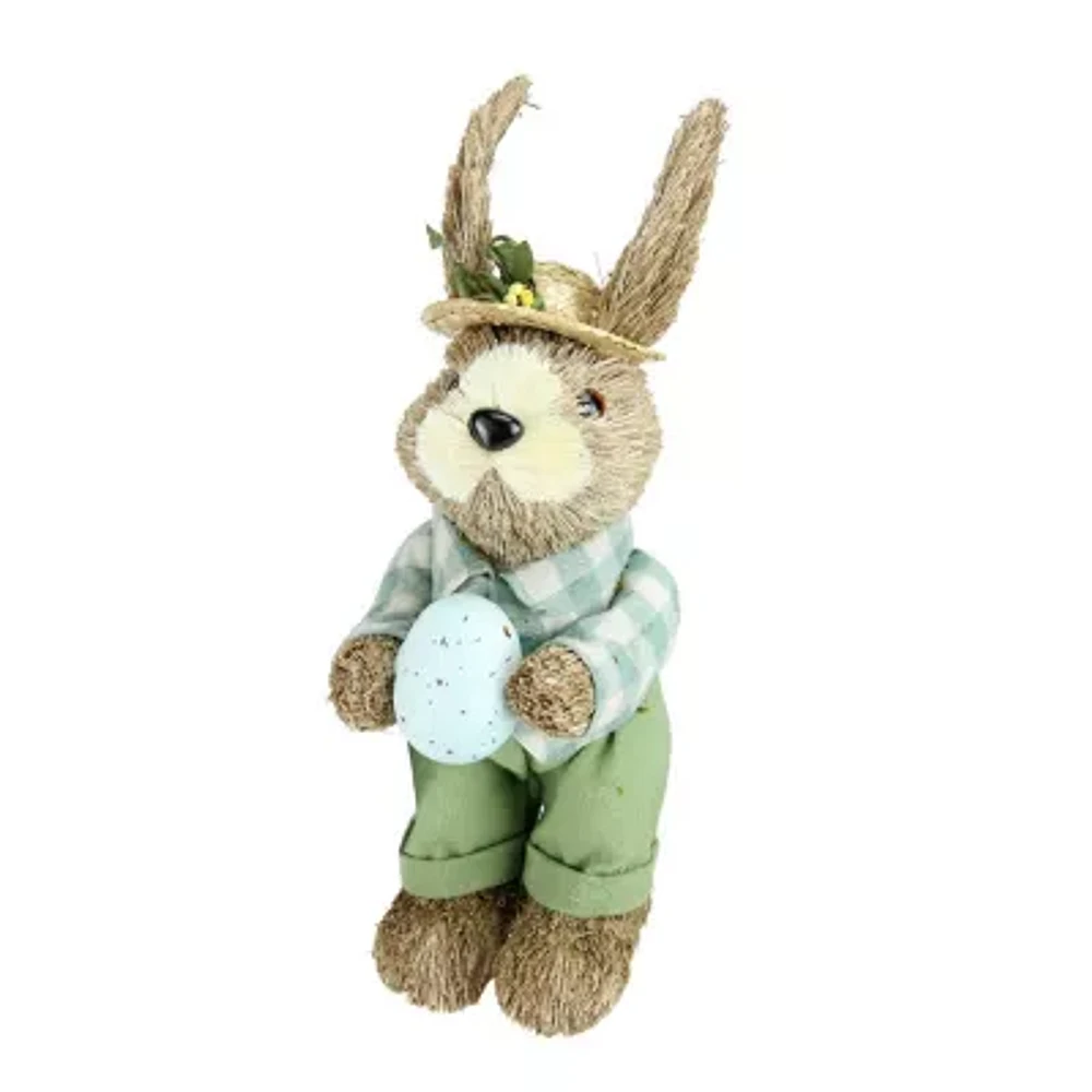 Northlight 10in Spring Sisal Standing Bunny Rabbit With Robin Egg Easter Figurine