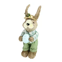 Northlight 10in Spring Sisal Standing Bunny Rabbit With Robin Egg Easter Figurine