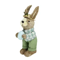 Northlight 10in Spring Sisal Standing Bunny Rabbit With Robin Egg Easter Figurine