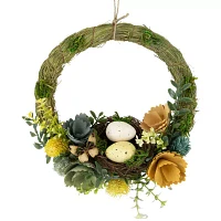 Northlight Egg And Bird Nest With Wooden Flowers Wreath