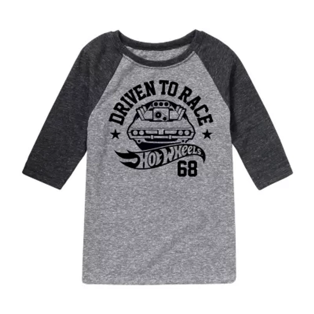 Little & Big Boys Crew Neck 3/4 Sleeve Hot Wheels Graphic T-Shirt