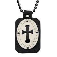 Inox® Jewelry Mens Genuine Onyx & Leather Stainless Steel Cross Pendant Necklace