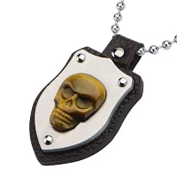 Inox® Jewelry Mens Genuine Tiger's Eye Skull Shield Pendant