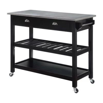 American Heritage Stainless Steel-Top Kitchen Cart with Wine Rack