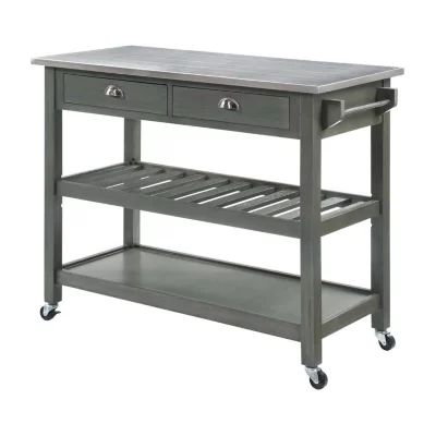 American Heritage Stainless Steel-Top Kitchen Cart with Wine Rack