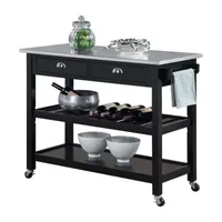 American Heritage Stainless Steel-Top Kitchen Cart with Wine Rack