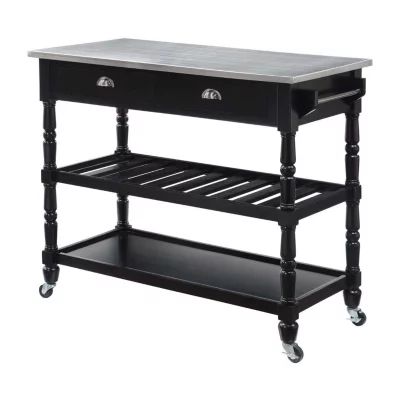 French Country Stainless Steel Counter Top Kitchen Cart with Wine Rack