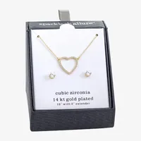 Sparkle Allure 2-pc. Cubic Zirconia 14K Gold Over Brass Heart Jewelry Set