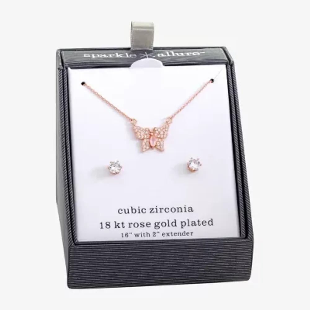 Sparkle Allure 2-pc. Cubic Zirconia 18K Rose Gold Over Brass Butterfly Jewelry Set