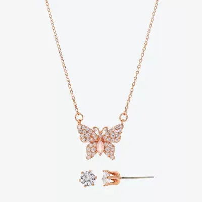 Sparkle Allure 2-pc. Cubic Zirconia 18K Rose Gold Over Brass Butterfly Jewelry Set