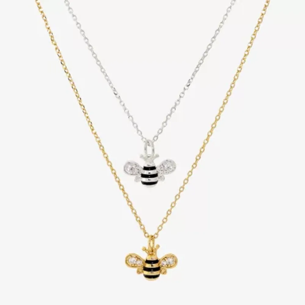 Sparkle Allure Bee 2-pc. Cubic Zirconia 14K Gold Over Brass Pure Silver Over Brass 16 Inch Link Necklace Set