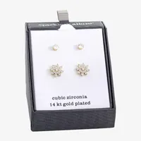 Sparkle Allure 2 Pair Cubic Zirconia Flower Earring Set