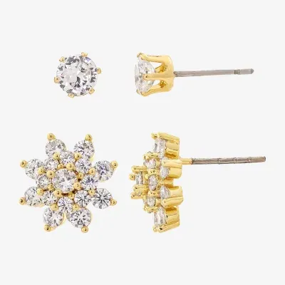 Sparkle Allure 2 Pair Cubic Zirconia Flower Earring Set