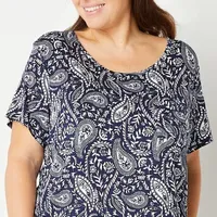 Liz Claiborne Cool and Calm Womens Plus Short Sleeve Round Neck Nightshirt