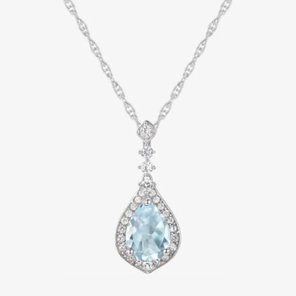 Womens Genuine Blue Aquamarine Sterling Silver Pendant Necklace