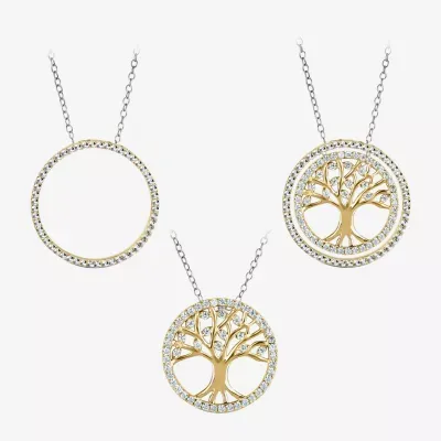 18K Gold over Silver 3-in-1 Cubic Zirconia Tree of Life Necklace