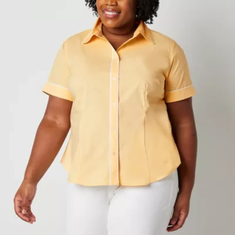 Liz Claiborne Womens Short Sleeve Regular Fit Button-Down Shirt