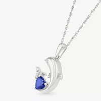 Dolphin Womens Diamond Accent Lab Created Sapphire Sterling Silver Pendant Necklace