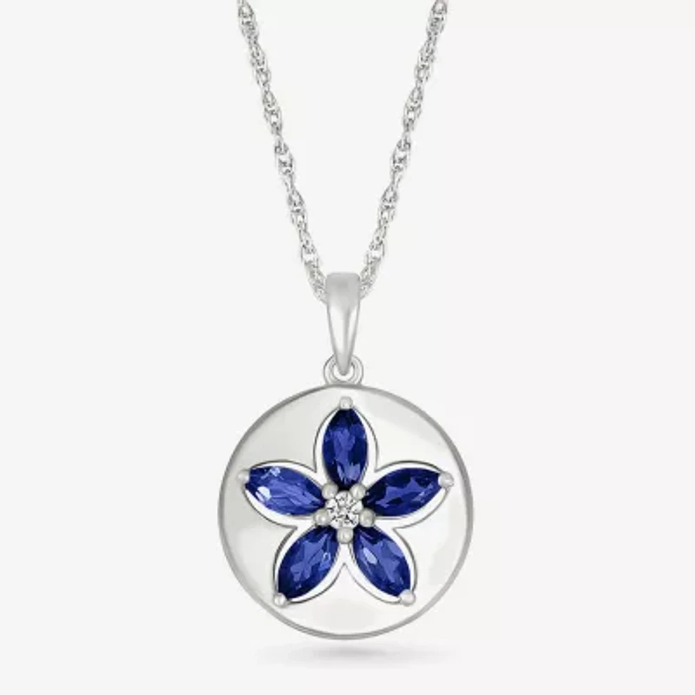 Womens Lab Created Blue Sapphire Sterling Silver Pendant Necklace