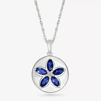 Womens Lab Created Blue Sapphire Sterling Silver Pendant Necklace