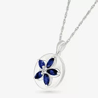 Womens Lab Created Blue Sapphire Sterling Silver Pendant Necklace