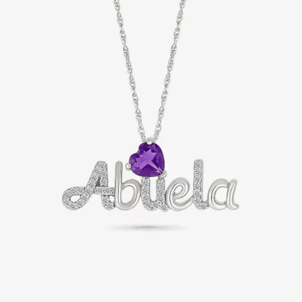 Abuela Womens Genuine Purple Amethyst Sterling Silver Heart Pendant Necklaces