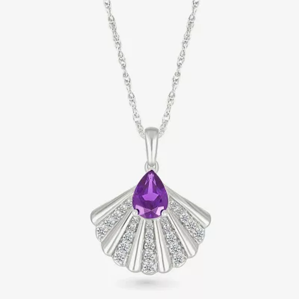 Seashell Womens Genuine Purple Amethyst Sterling Silver Pendant Necklaces