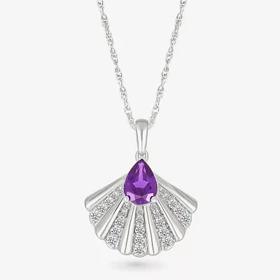 Seashell Womens Genuine Purple Amethyst Sterling Silver Pendant Necklace