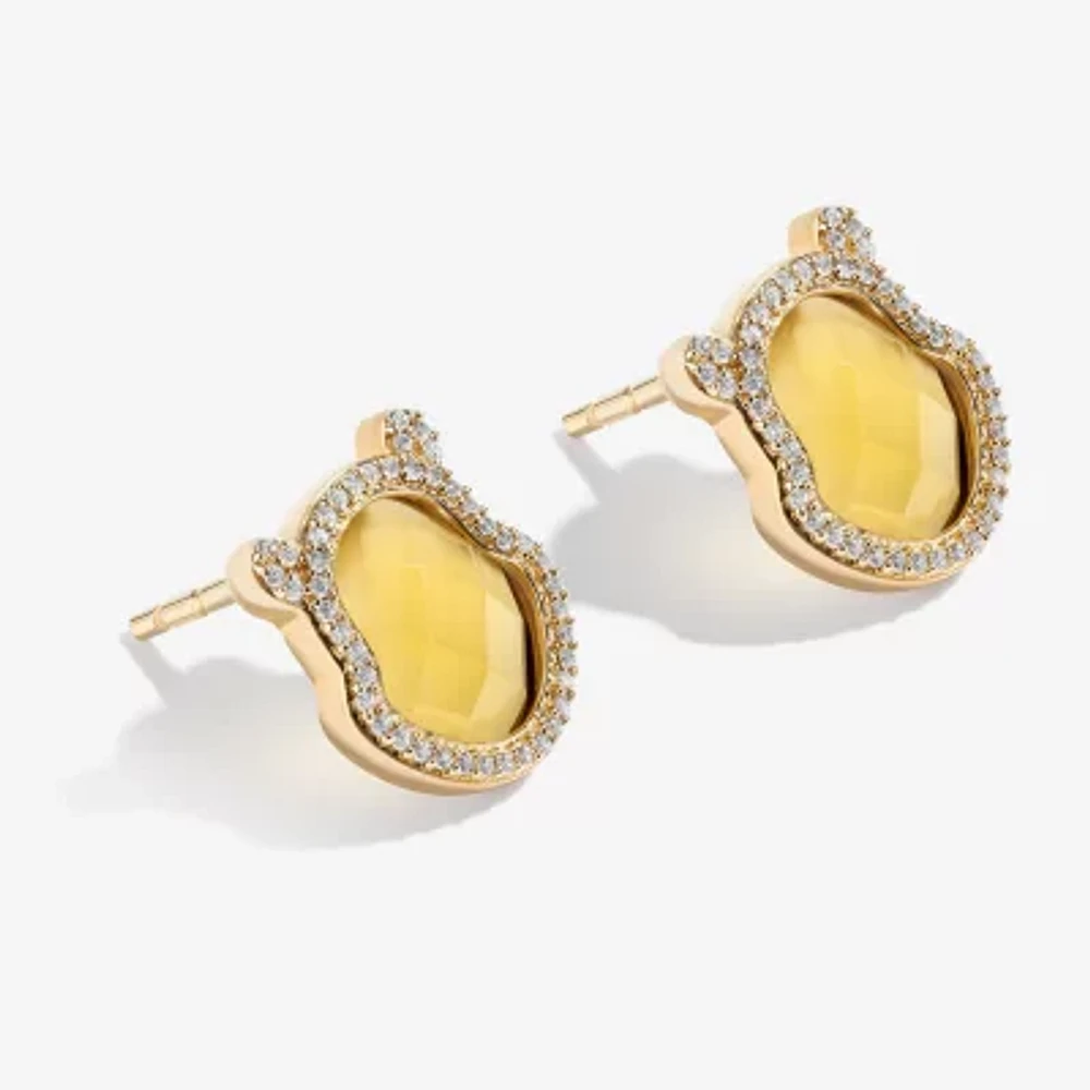 Disney Jewels Collection 1/6 CT. Genuine Yellow Chalcedony 14K Gold Over Silver 11.7mm Winnie The Pooh Stud Earrings