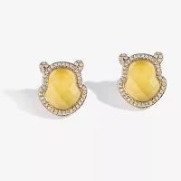 Disney Jewels Collection 1/6 CT. Genuine Yellow Chalcedony 14K Gold Over Silver 11.7mm Winnie The Pooh Stud Earrings