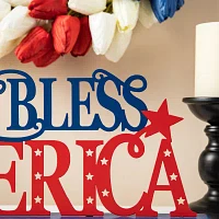 Glitzhome Wood God Bless  Sign Christmas Tabletop Decor