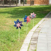 Glitzhome Flag Print Windmills 4th of July Yard Art