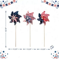 Glitzhome Flag Print Windmills 4th of July Yard Art