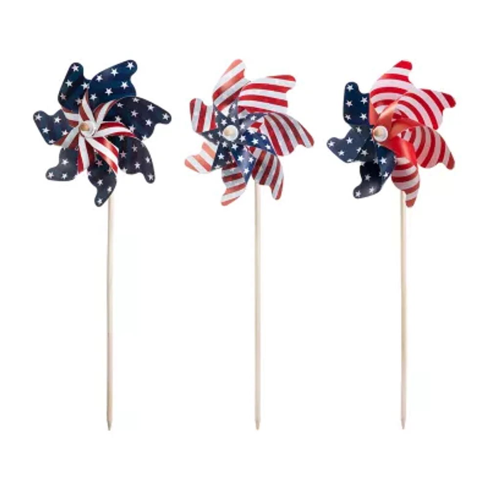 Glitzhome Flag Print Windmills 4th of July Yard Art