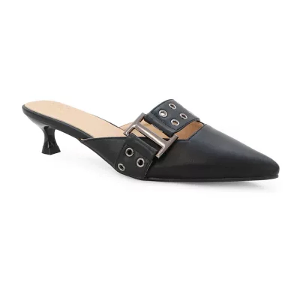 Yoki Womens Kitya Pointed Toe Kitten Heel Pumps