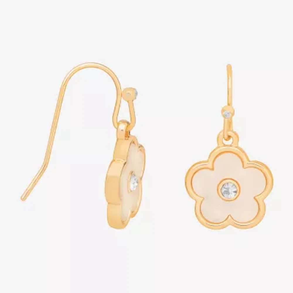 Bijoux Bar Delicates Gold Tone Glass Simulated Pearl Flower Drop Earrings