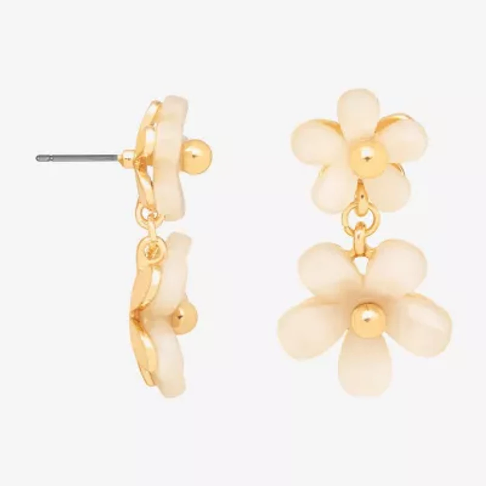 Bijoux Bar Delicates Gold Tone Simulated Pearl Flower Drop Earrings
