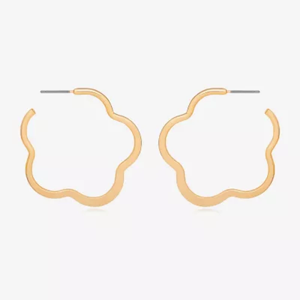 Bijoux Bar Delicates Gold Tone Simulated Pearl Flower Hoop Earrings