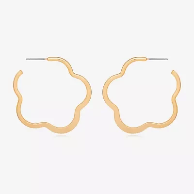 Bijoux Bar Delicates Gold Tone Simulated Pearl Flower Hoop Earrings