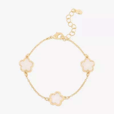 Bijoux Bar Delicates Gold Tone Simulated Pearl Link Flower Chain Bracelet