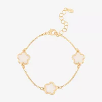 Bijoux Bar Delicates Gold Tone Simulated Pearl Link Flower Chain Bracelet