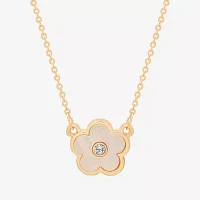 Bijoux Bar Delicates Gold Tone Womens Glass Simulated Pearl Flower Pendant Necklaces