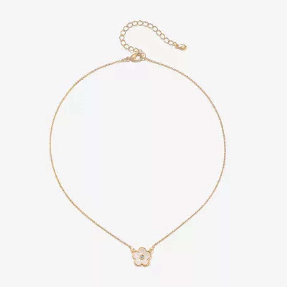 Bijoux Bar Delicates Gold Tone Womens Glass Simulated Pearl Flower Pendant Necklaces