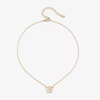 Bijoux Bar Delicates Gold Tone Womens Glass Simulated Pearl Flower Pendant Necklaces