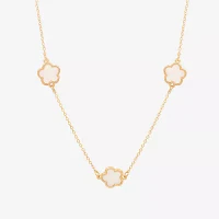 Bijoux Bar Delicates Gold Tone Simulated Pearl 16 Inch Link Flower Chain Necklace