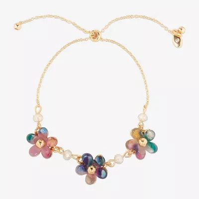 Bijoux Bar Delicates Gold Tone Womens 10 Inch Solid Link Flower Chain Bracelet