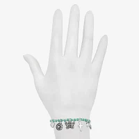 Bijoux Bar Delicates Silver Tone Glass Link Butterfly Charm Bracelet