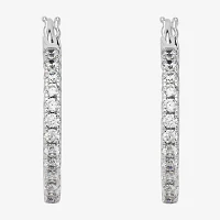 Silver Reflections Cubic Zirconia Pure Silver Over Brass Hoop Earrings